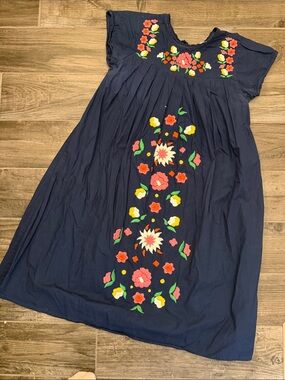 Frances Valentine Navy Floral Embroidered Midi Dress